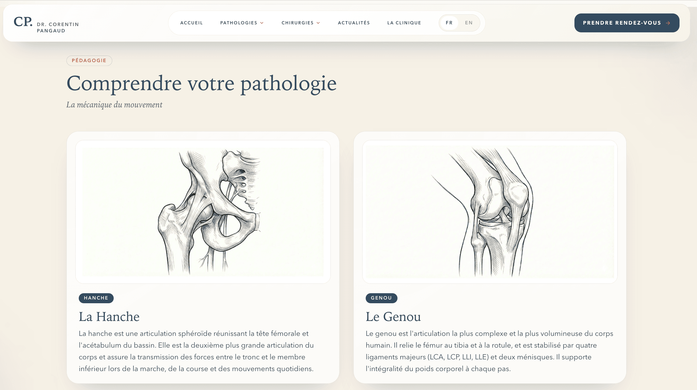 Site internet chirurgien orthopédique - section pathologies et interventions