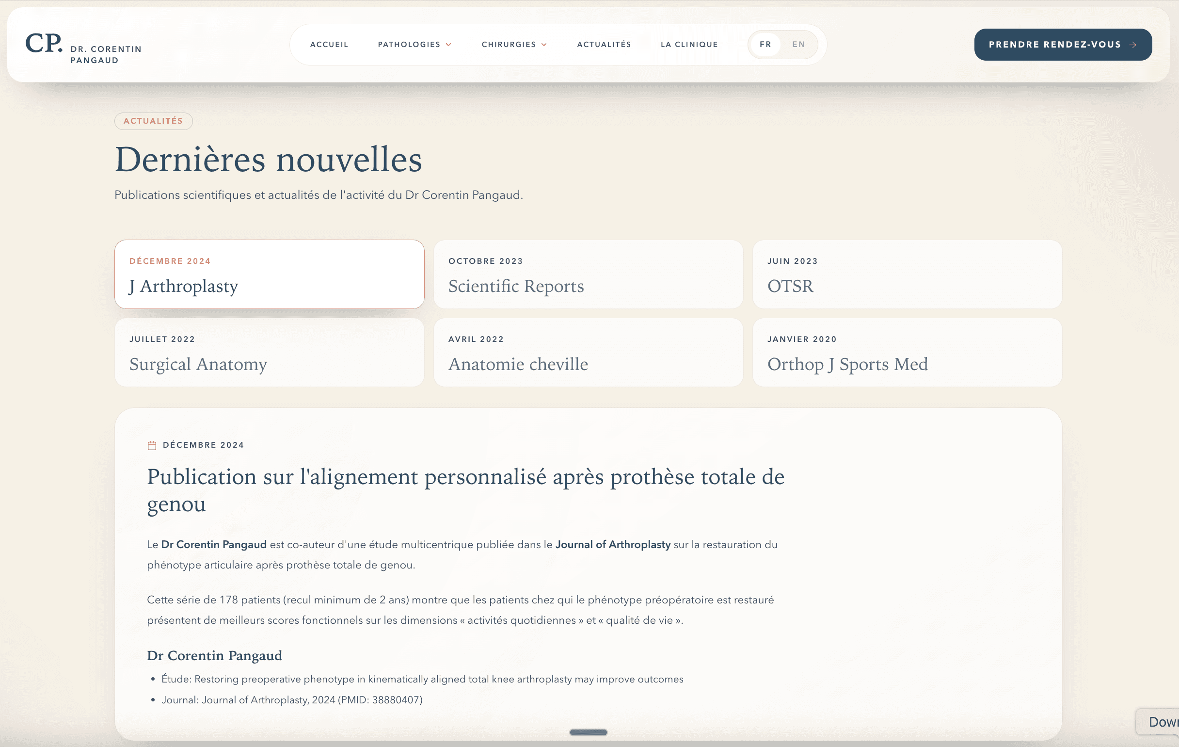Site internet chirurgien orthopédique - actualités et publications scientifiques