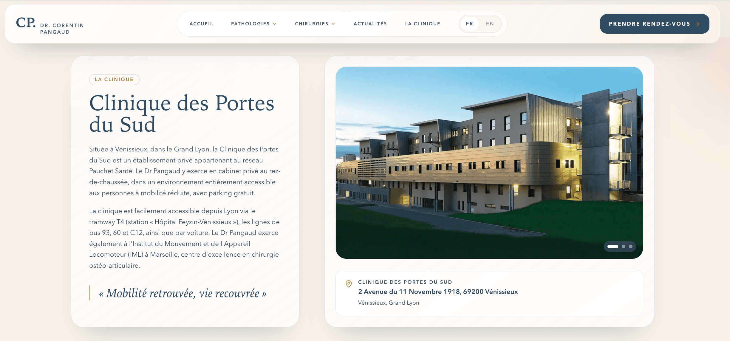 Site internet chirurgien orthopédique - présentation de la clinique